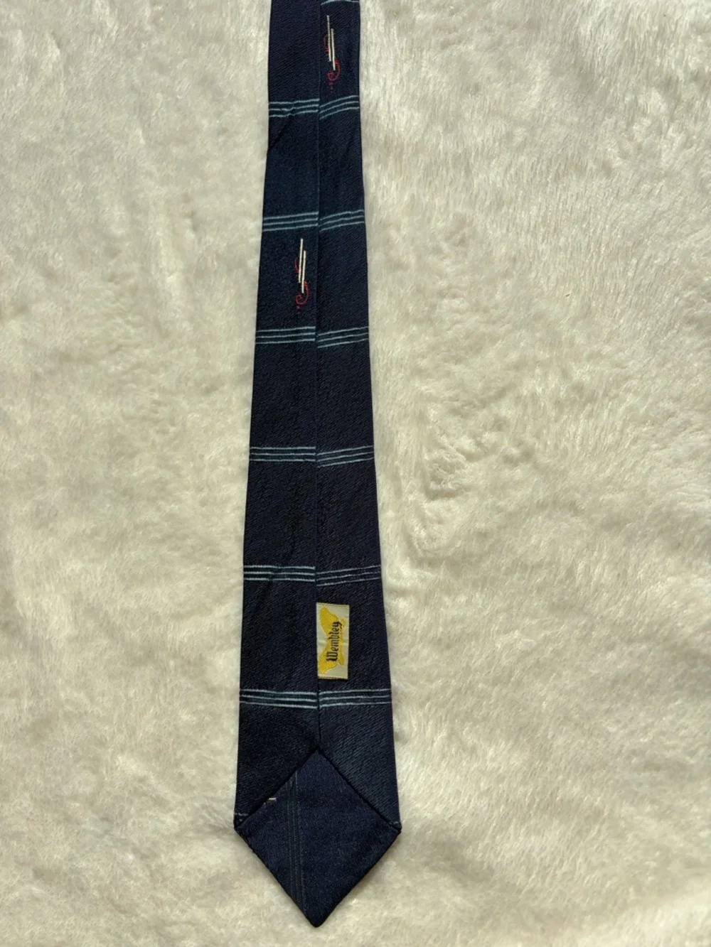 60's Wembley Men's Plaid Navy Blue Tie Embroidered Woven Classic Size One‎ Piece